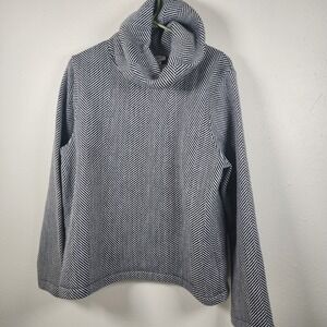 J Crew Funnelneck Black Herringbone Print Fleece Lined Comfy Pullover Sweater